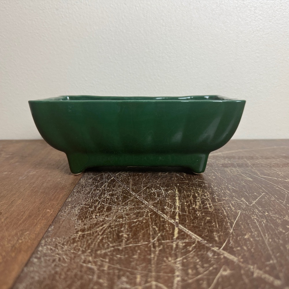 Vintage Dark Hunter Green Ceramic Footed Rectangular Planter Succulent Pot - Picture 1 of 9